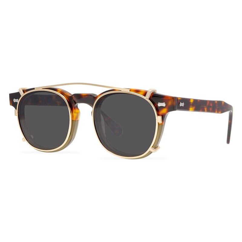 Trace Acetate Glasses Frame With sunglasses Clips Round Frames Southood Tortoise-Brown