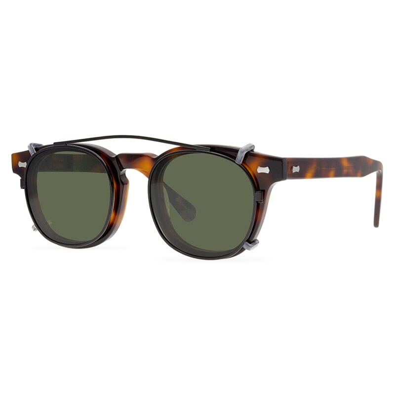 Trace Acetate Glasses Frame With sunglasses Clips Round Frames Southood Tortoise-green lens