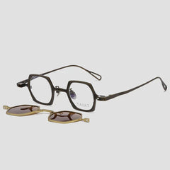 KM Geometric Titanium Glasses Frame With Magnetic Sunglasses Clips