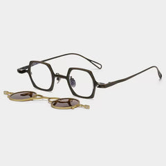 MH Geometric Titanium Glasses Frame With Magnetic Sunglasses Clips