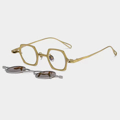 MH Geometric Titanium Glasses Frame With Magnetic Sunglasses Clips