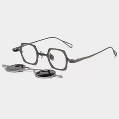 MH Geometric Titanium Glasses Frame With Magnetic Sunglasses Clips