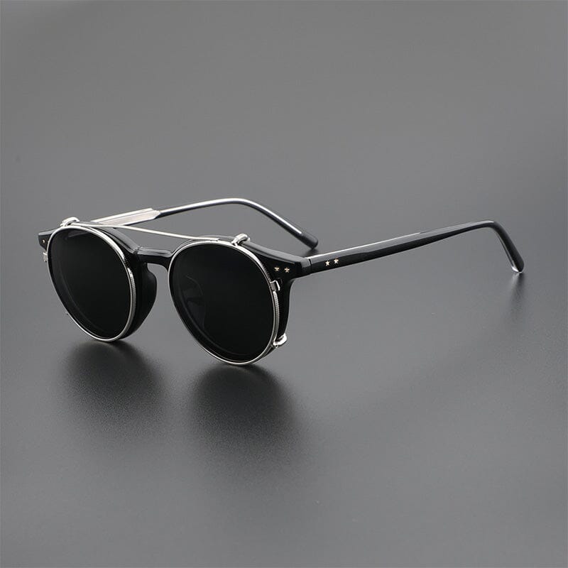 Ashlen TR90 Vintage Eyeglasses Frame With Sunglasses Clips Round Frames Southood Black with clips 