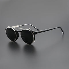 Ashlen TR90 Vintage Eyeglasses Frame With Sunglasses Clips Round Frames Southood Black with clips 