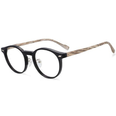 Freda Retro Round Wood Grain Leg Glasses Frame Round Frames Southood Black-wood grain 