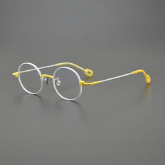 Geol Titanium Round Glasses Frame Round Frames Southood White yellow 