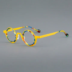 Jago Titanium Acetate Round Glasses Frame Round Frames Southood Yellow Leopard 