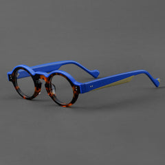 Jerry Vintage Acetate Round Glasses Frame Round Frames Southood Leopard Blue 
