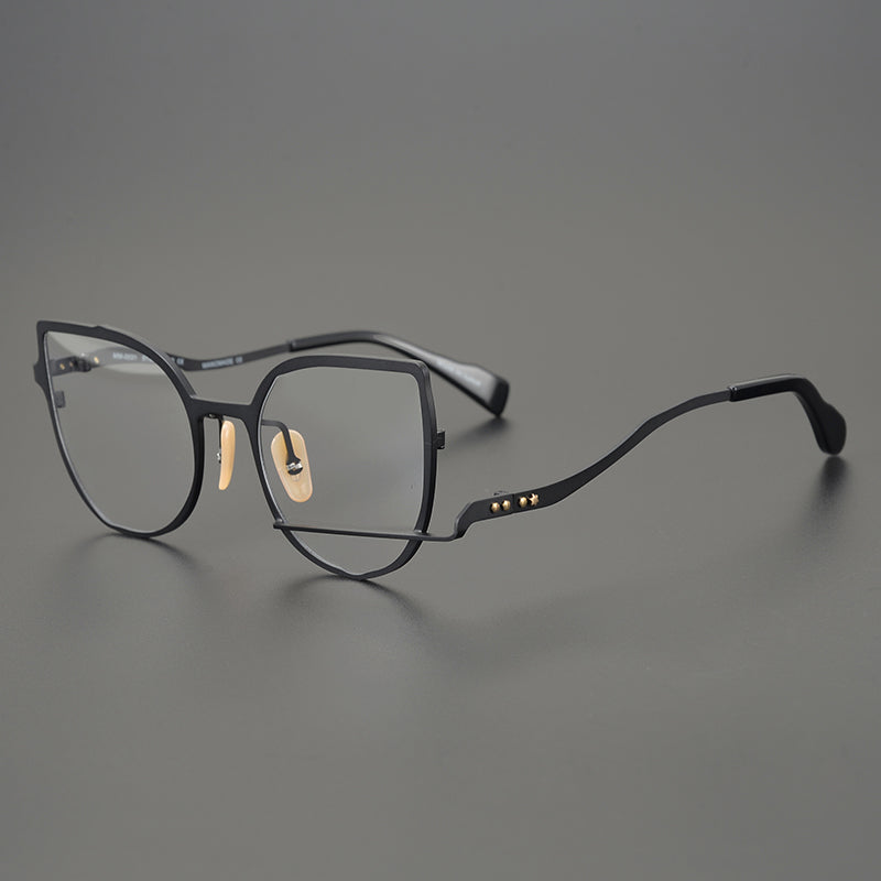 Liz Personality Cat Eye Metal Irregular Glasses Frame Cat Eye Frames Southood Black 