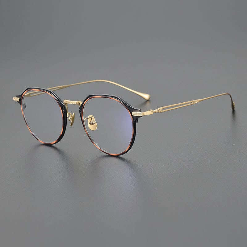 Lonnie Vintage Titanium Glasses Frame Round Frames Southood Gold leopard 