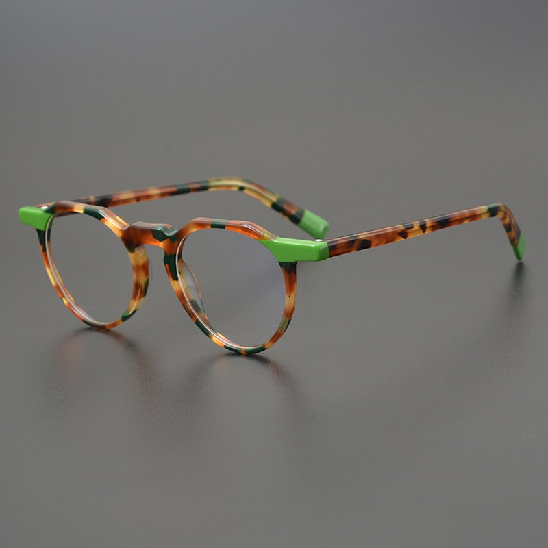 Oswald Vintage Designer Acetate Glasses Frame Round Frames Southood Green Tortoise 