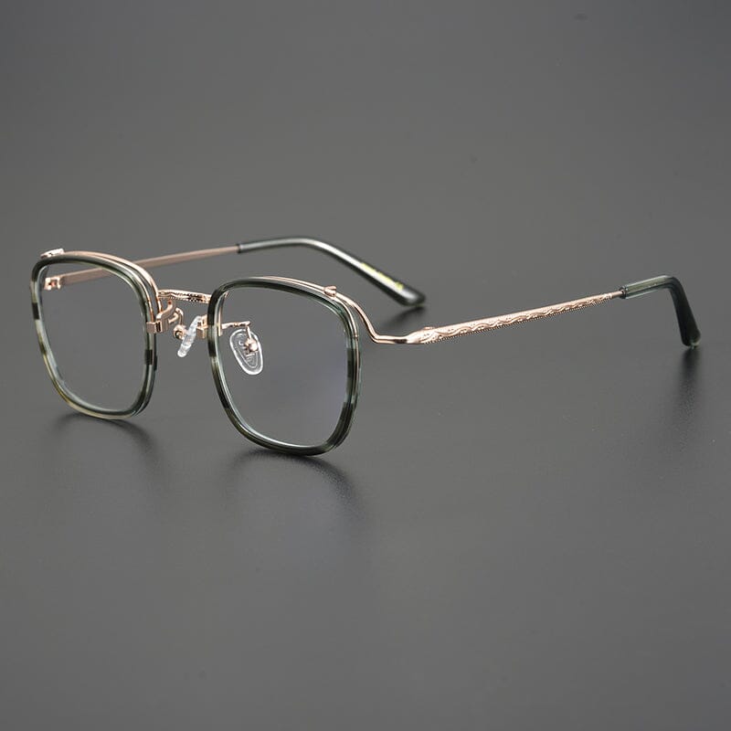 Xarles Square Titanium Glasses Frame Rectangle Frames Southood GreenLeopard 